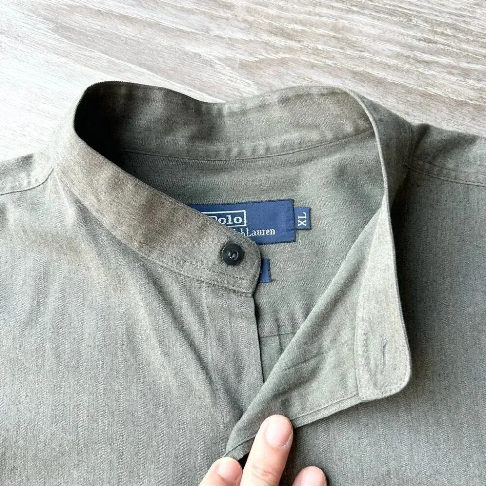 Polo Ralph Lauren Military Green Stand Collar Short Sleeve Shirt